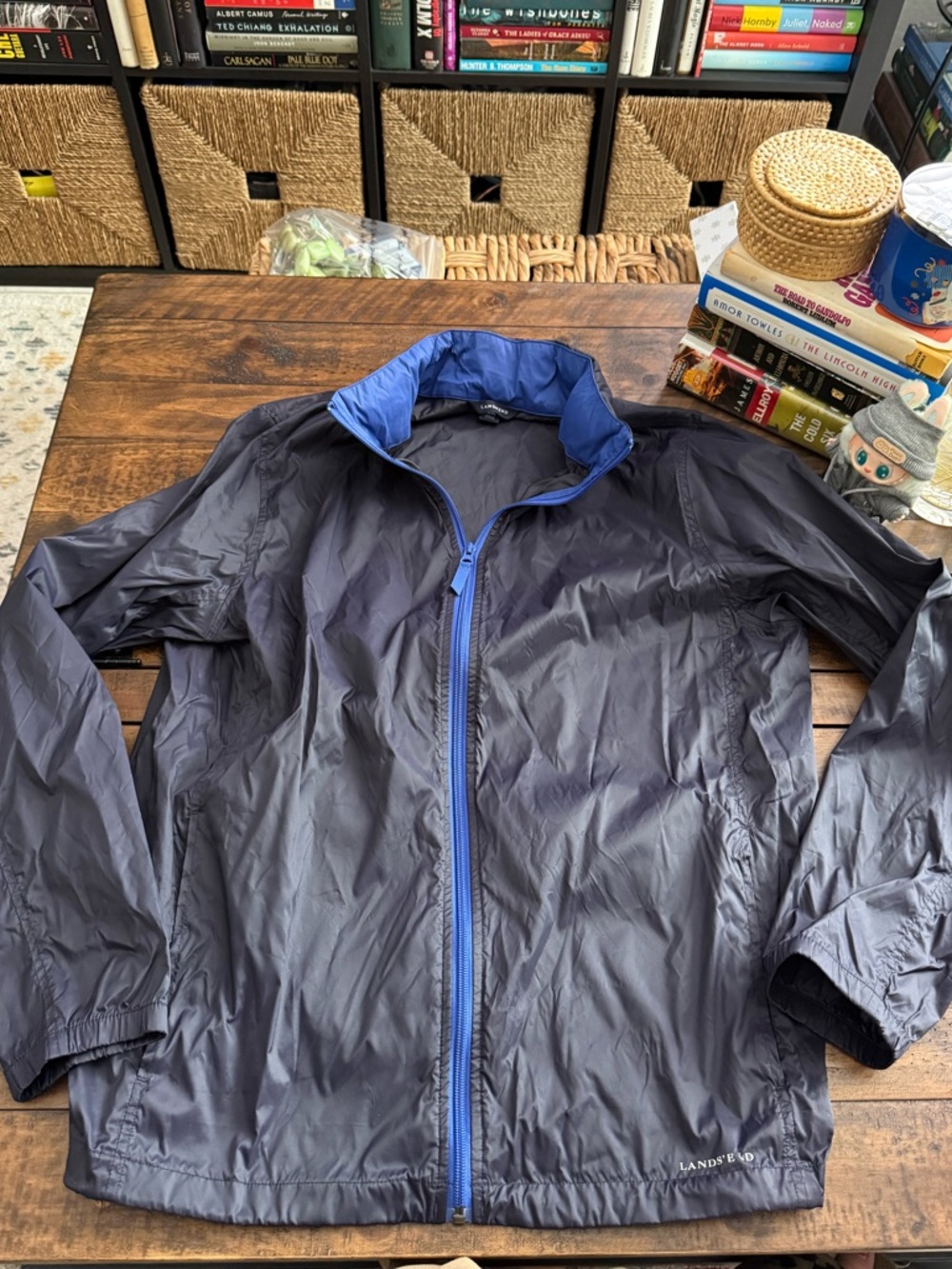 Lands' End Sz Lg Lightweight Full Zip Windbreaker Jacket with Hood